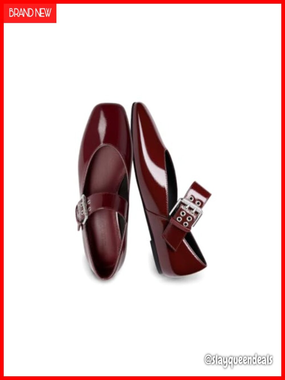 Mary Jane Ballet Flats Square Toe Adjustable Strap Faux Leather Women's Dress
